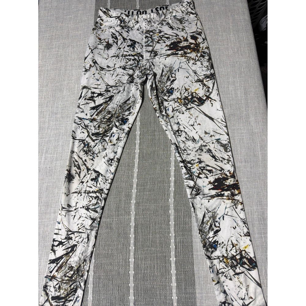 Nike Pro Combat Leggings Womens Medium White Black Abstract Fleece Lined Dri-FIT